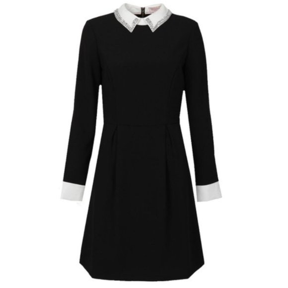 Ted Baker Timu Black Ponte Embellished collar black dress size 3 nwt - Picture 2 of 6